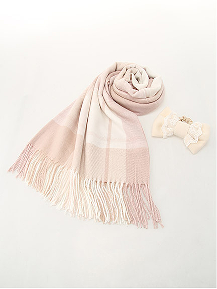 リボン付きチェックストール