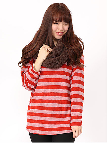 スヌード付きボーダートップス