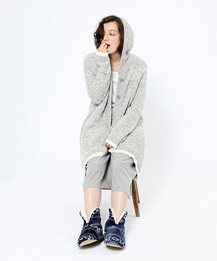 [comfort wear]モールニットジャカードフードロングカーディガン
