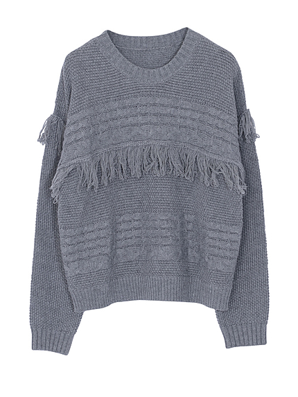 フリンジケーブニットプルオーバー