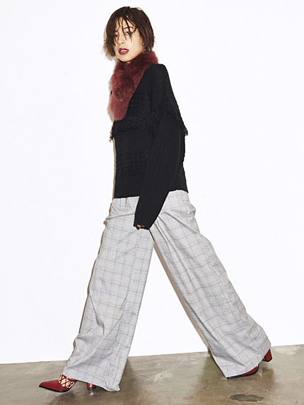 グレンチェックワイドパンツ