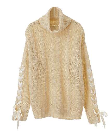 レースアップタートルニット