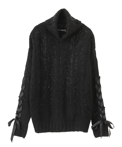レースアップタートルニット
