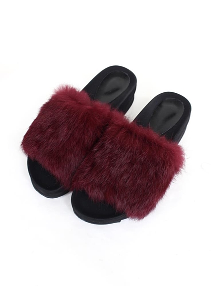 ラビットファーバイカラーサンダル