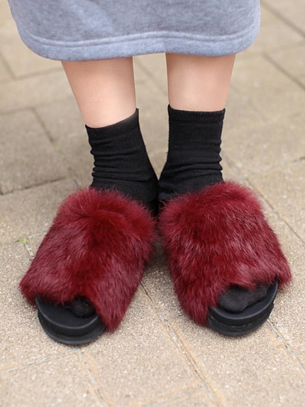 ラビットファーバイカラーサンダル