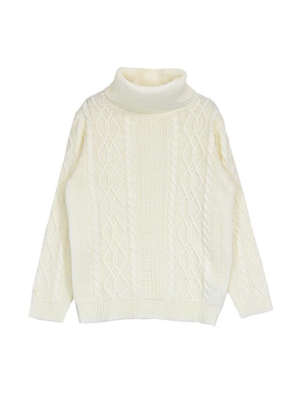 ケーブル編みタートルプルオーバー