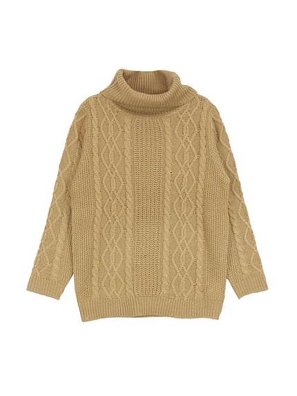ケーブル編みタートルプルオーバー