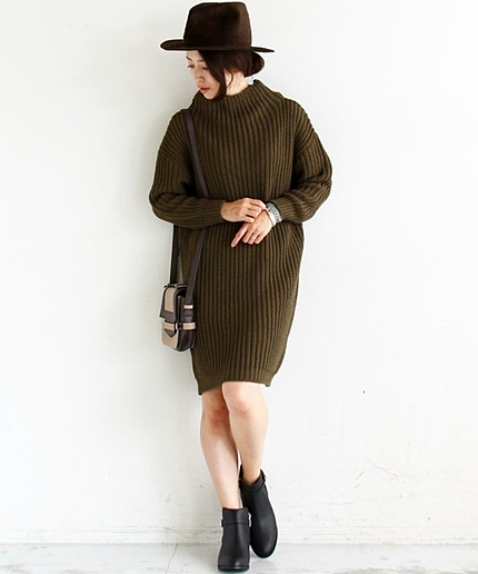 【予約】BY アゼ編みボトルネックニットワンピース