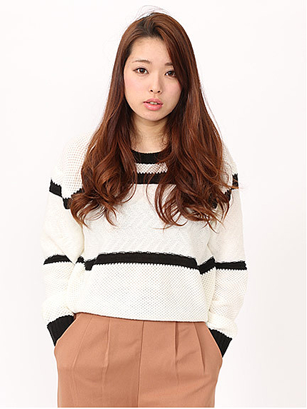 ジャガード編み切替ラインニット