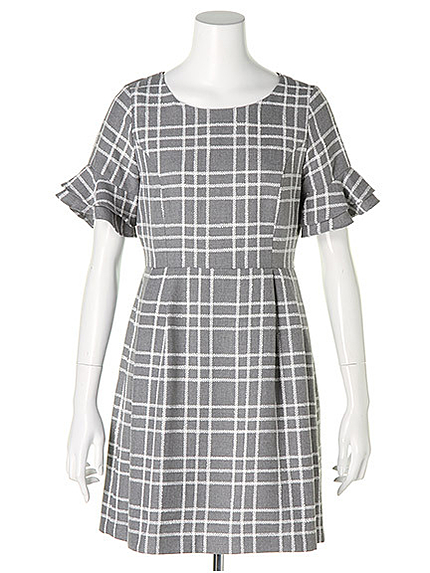 ループチェックベル袖ワンピース