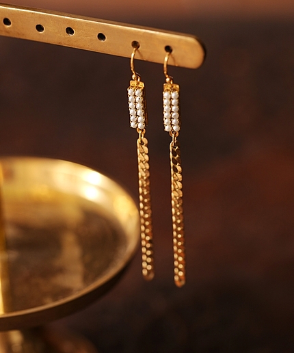 ストーン×ロングチェーンピアス