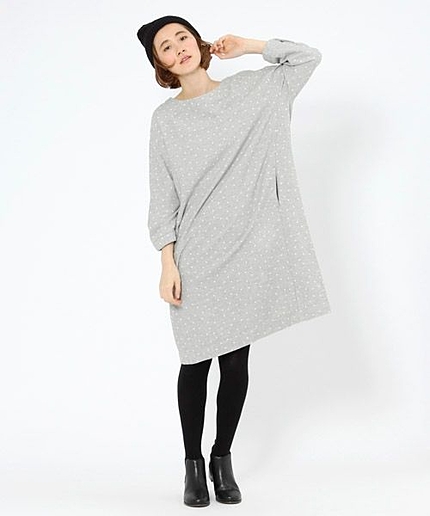 コットン起毛ドットプリントワンピース