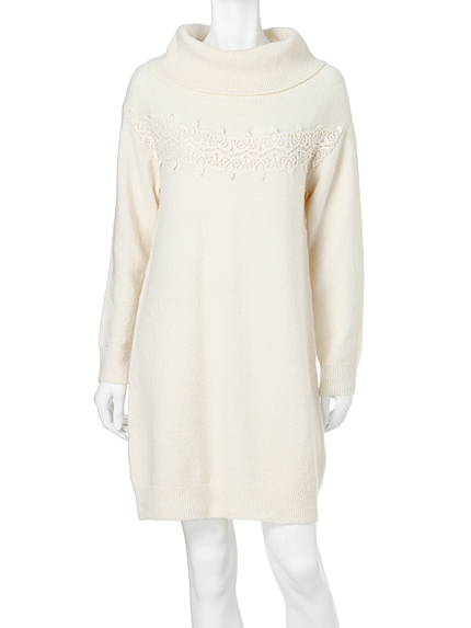 【DUO】 レースモチーフ付ニットワンピース