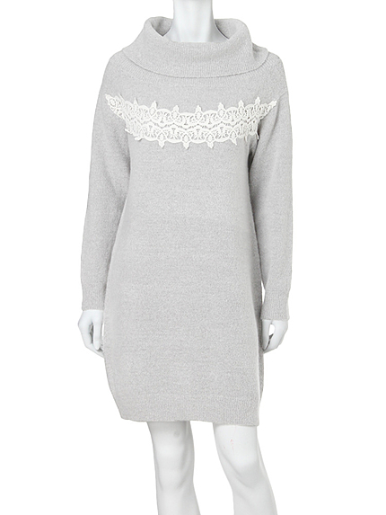 【DUO】 レースモチーフ付ニットワンピース