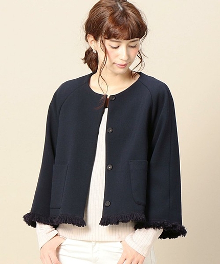 BY ダブルクロスフリンジノーカラージャケット