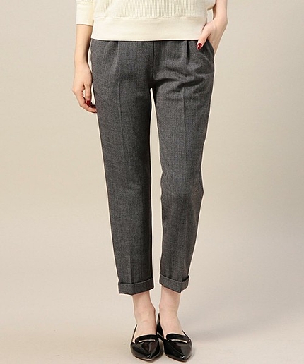 BY ウエストボタンタック9分丈パンツ