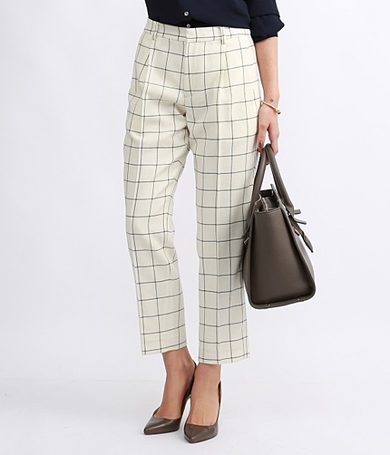 【トールサイズ】 ウォッシャブルウールチェックテーパードパンツ