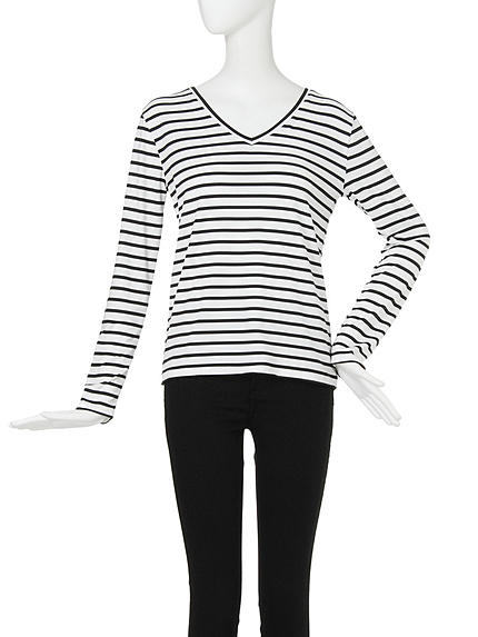 【CASUAL】ボーダーVネックトップス