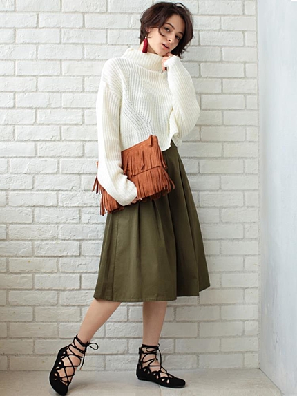 ウエストタックミディ丈スカート