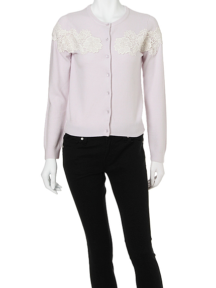 【DUO】 レースモチーフ付ニットカーデ