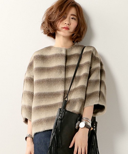 ◇UBCE ALP/W ボーダー ノーカラー ジャケット