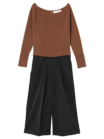 ガウチョパンツドッキンクニットコンビネゾン