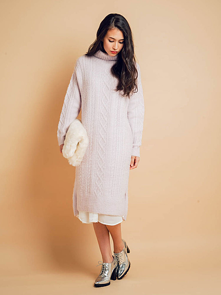 【DUO】 ウールケーブルニットワンピース