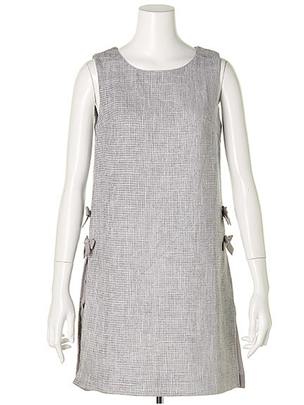 サイドリボン異素材ツイードワンピース