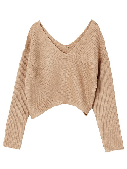 クロスショートリブニットトップス