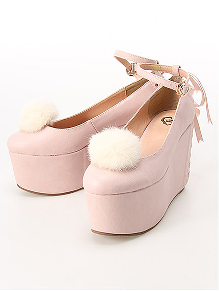 ポンポン付きバックレースアップ厚底シューズ