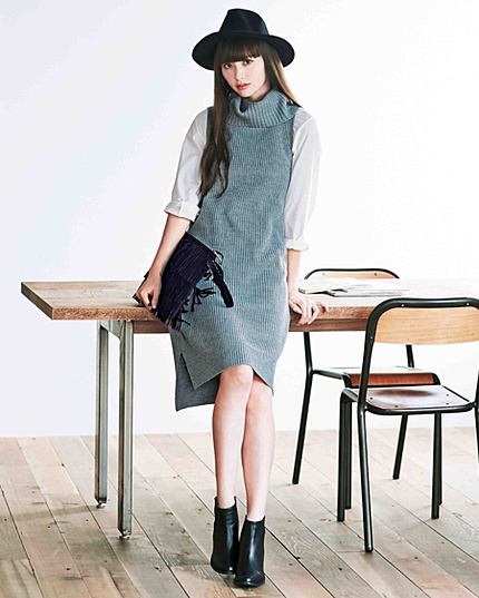 【美人百花11月号鈴木えみさん着用】オフタートルノースリOP＋シャツ／SET