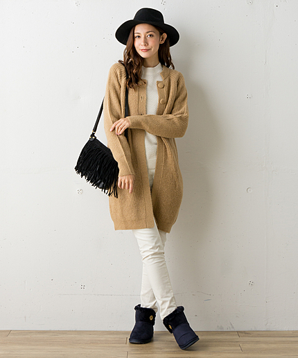 【2BUY10％OFF対象商品】アルパカストレッチ ロングカーディガン