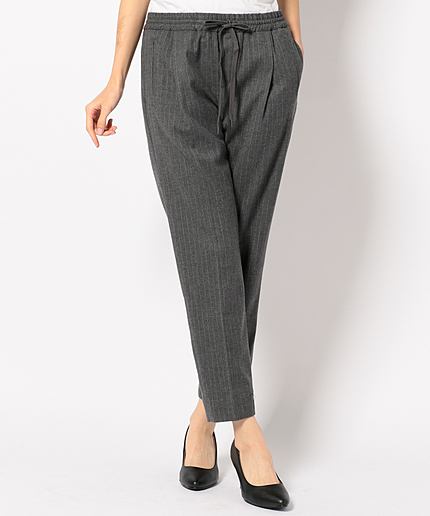 ウールピンストライプ クロップドパンツ