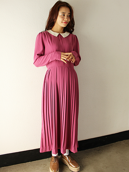 レトロ衿付きプリーツOP