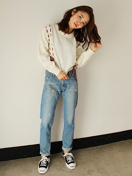 レースアップニット