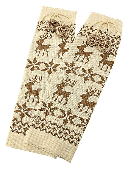 トナカイ柄ポンポンレッグウォーマー