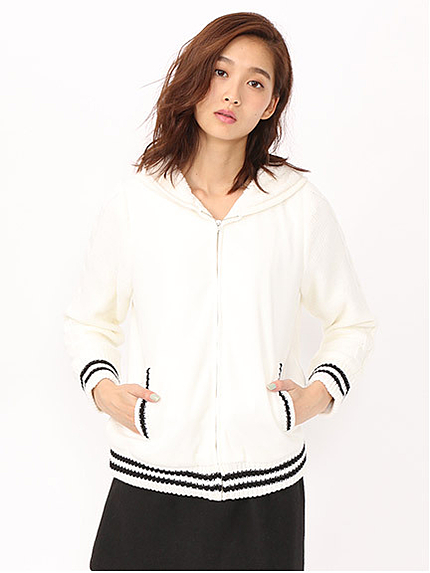 リブニット切替フード付きアウター