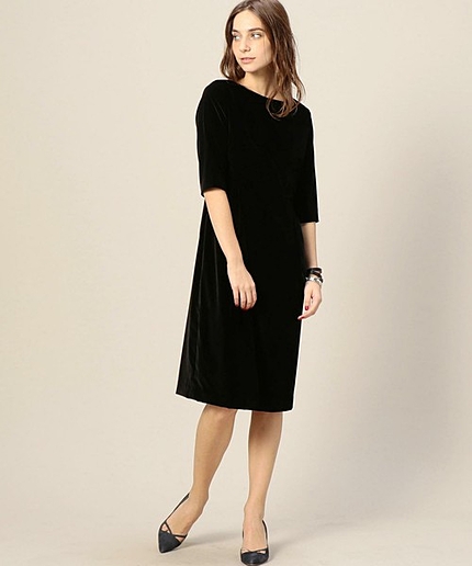 BY DRESS ベルベットタイト6分袖ドレス