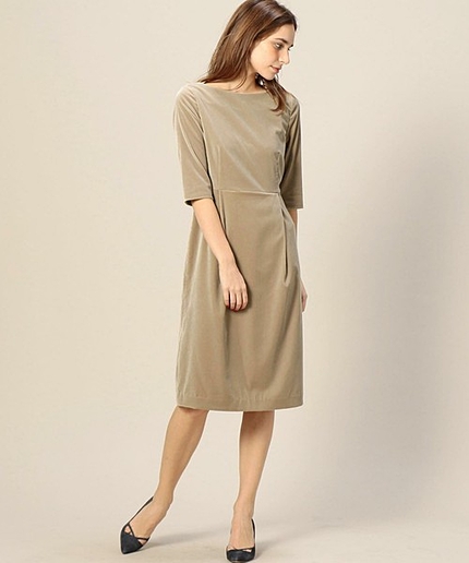 BY DRESS ベルベットタイト6分袖ドレス
