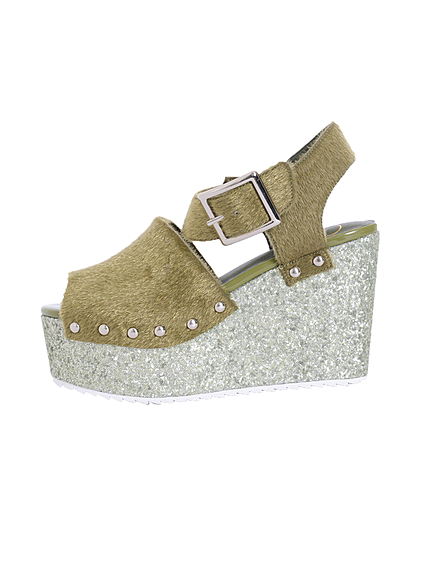 ハラコグリッター厚底サンダル