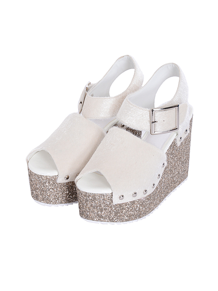 ハラコグリッター厚底サンダル