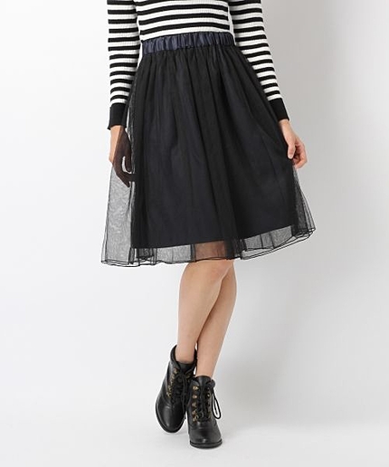 チュールギャザーフレアスカート