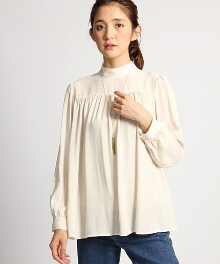 Ｐドビーストライプハイネックブラウス