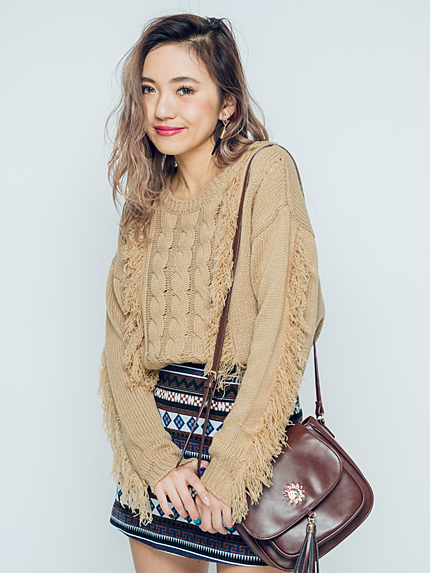 ケーブルフリンジニットTOPS