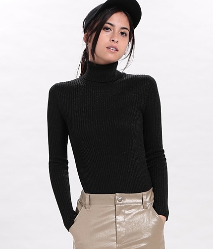 ラメリブタートルネックニット