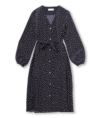 サンドプリントフレアガウンドレス