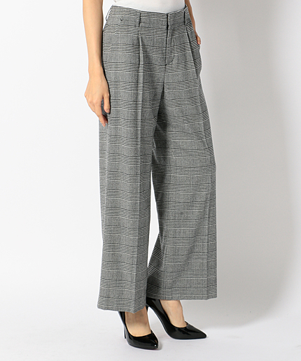 ウールグレンチェックストレッチ　ワイドパンツ