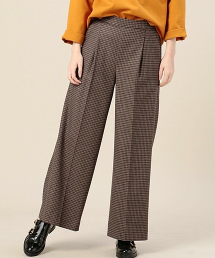 BY ガンクラブチェックワイドパンツ