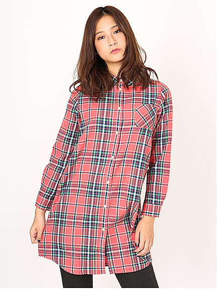 チェック柄コットンシャツワンピ