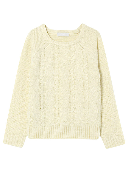 【W】ケーブルクルーネックニット